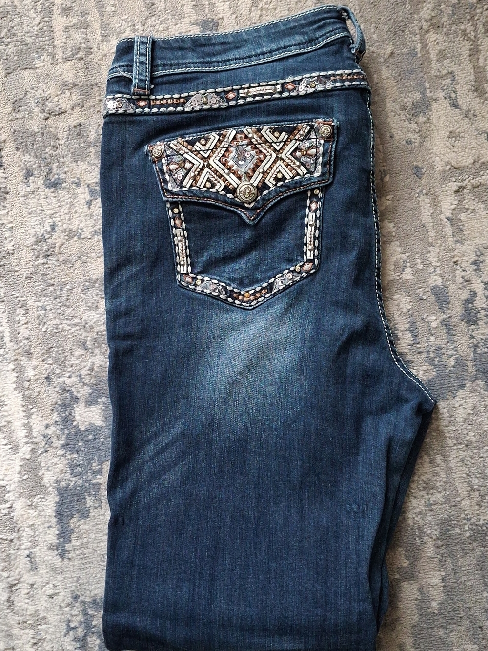 Grace in LA Size 19 W38 L31 Med Blue High-Rise Jeans Bling Pocket